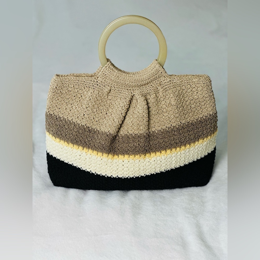 Vintage 90’s Liz Claiborne Block Crochet Handbag With Ring Handles